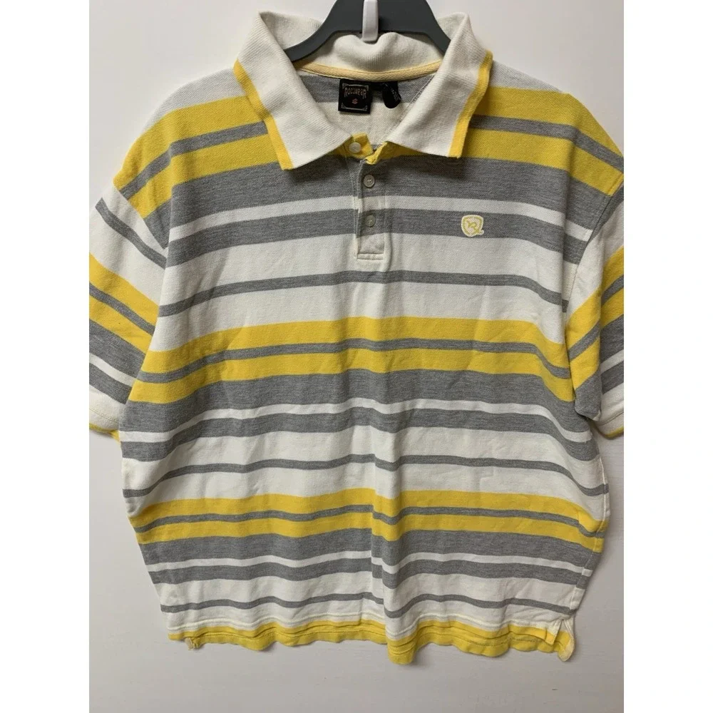 Vintage Y2K Rocawear Mens Striped Polo 2XL White Yellow Shirt Short Sleeve - Picture 2 of 10